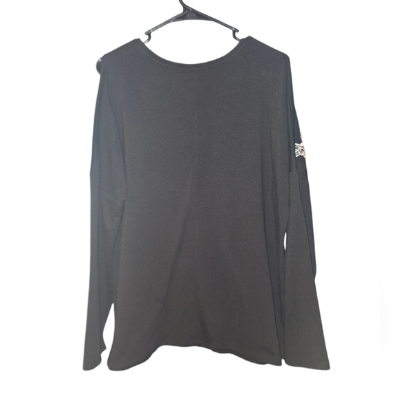Verve Ami Black Cold Shoulder Long Sleeve Top With Floral Embroidery, Size XL - Picture 10 of 10